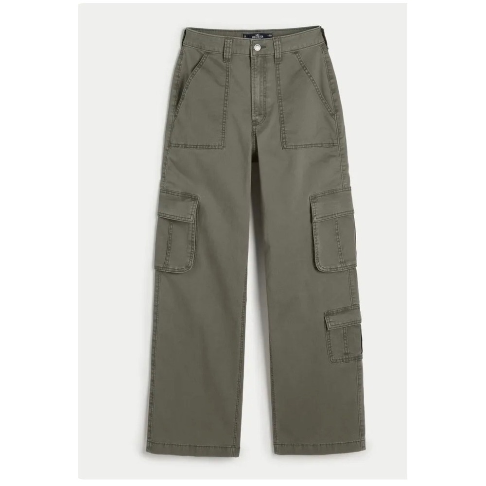 Hollister Cargo Pants Baggy Wide Leg Army Green High Rise Women 27 Tall 90s